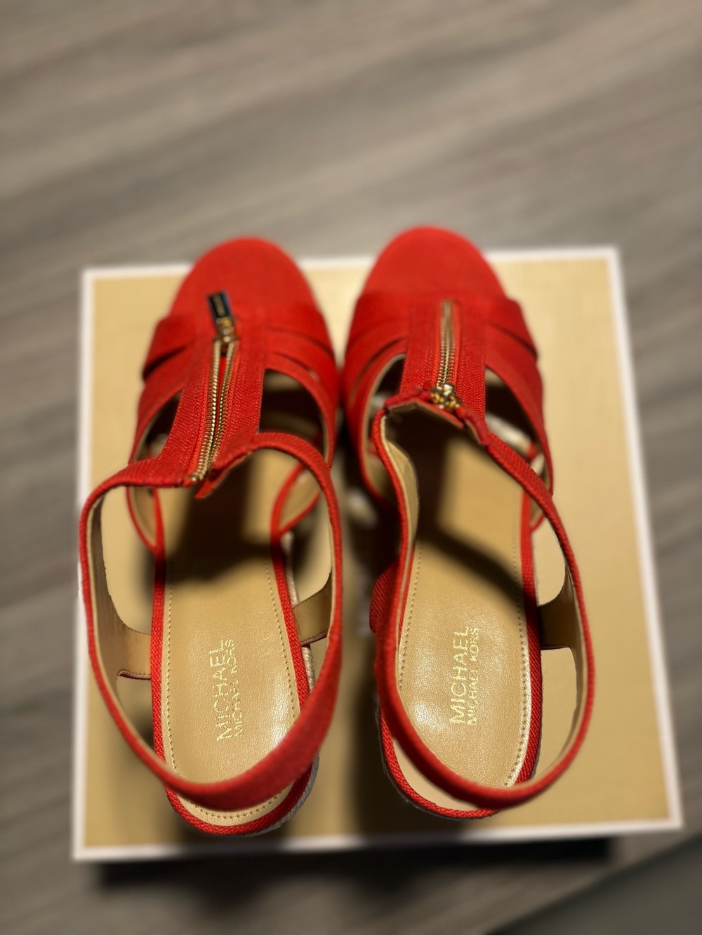 MICHAEL KORS BERKLEY ESPADRILLE WEAVE CANVAS WEDGE SANDAL 10 MORE OF ORANGE COLO